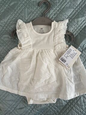 H&M Cream Eyelet Ruffle Baby Dress Bodysuit-Organic Cotton